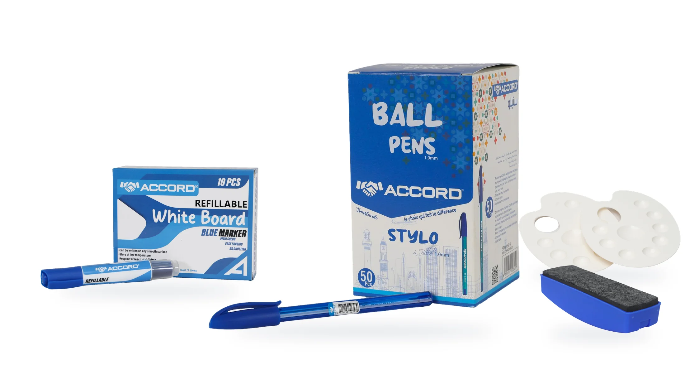 Stylos à bille, marqueur rechargeable et brosse magnétique Accord
